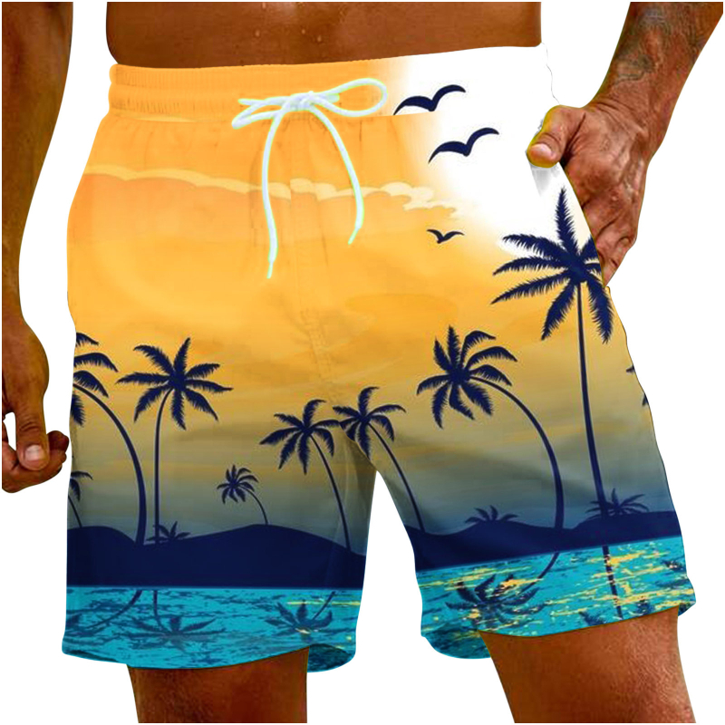 Ανδρικά παντελόνια παραλίας Χαβάης, 3D ψηφιακή εκτύπωση, μοτίβο φοίνικα, πολυεστέρας 90%