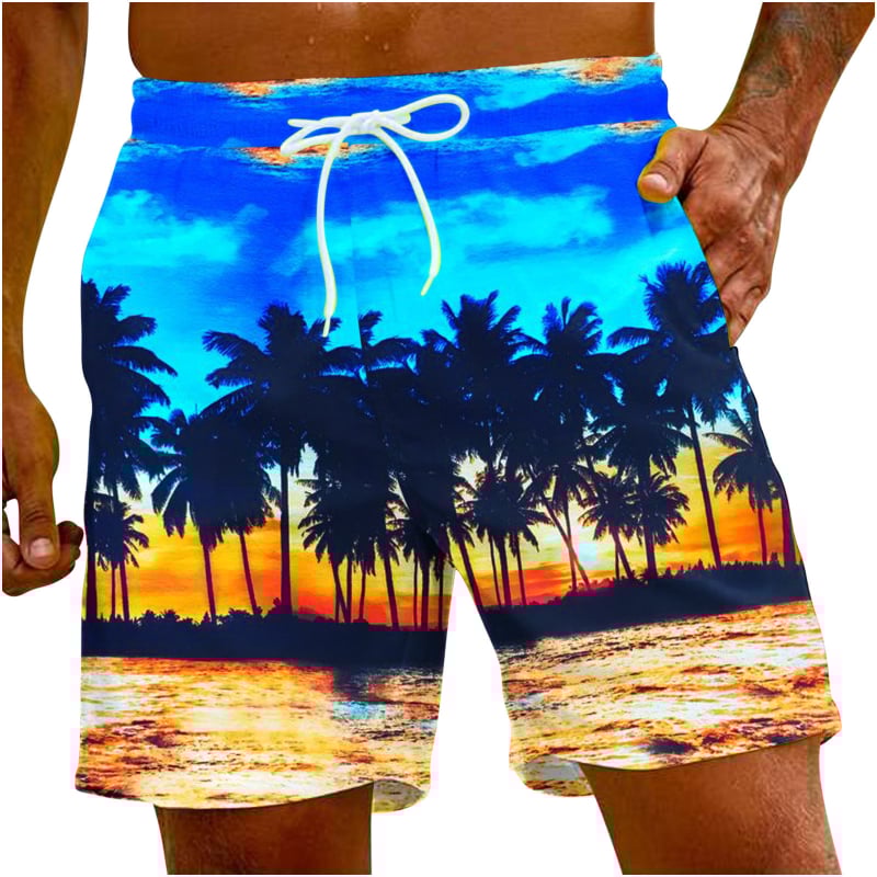 Ανδρικά παντελόνια παραλίας Χαβάης, 3D ψηφιακή εκτύπωση, μοτίβο φοίνικα, πολυεστέρας 90%