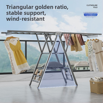 Stovinti skalbinių džiovyklė su sparno formos dizainu, sulankstoma, plieninė konstrukcija, mobilus