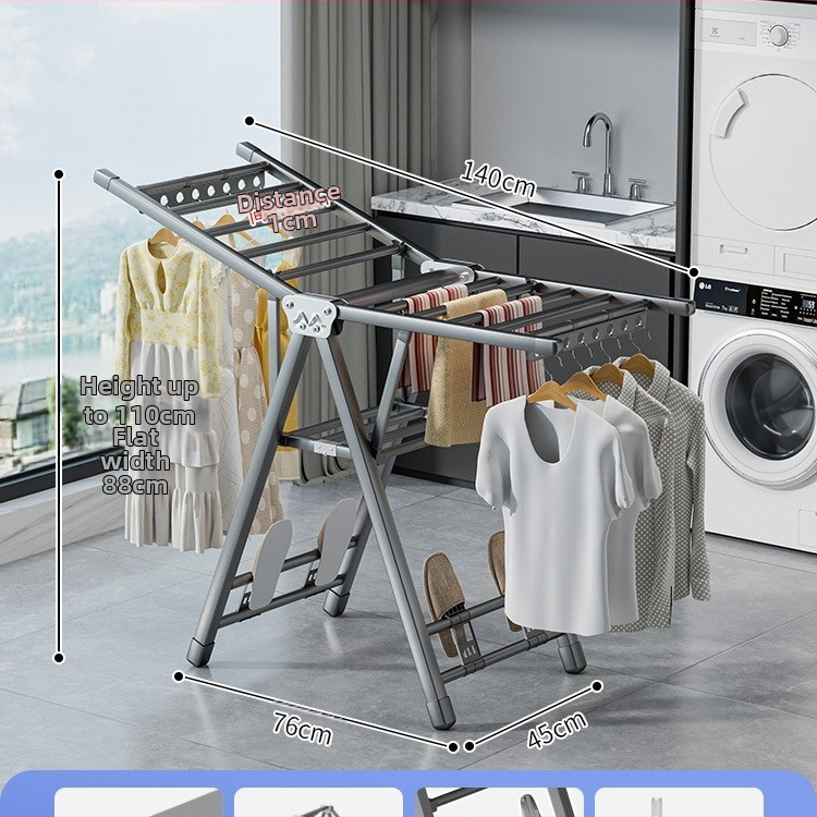 Stovinti skalbinių džiovyklė su sparno formos dizainu, sulankstoma, plieninė konstrukcija, mobilus
