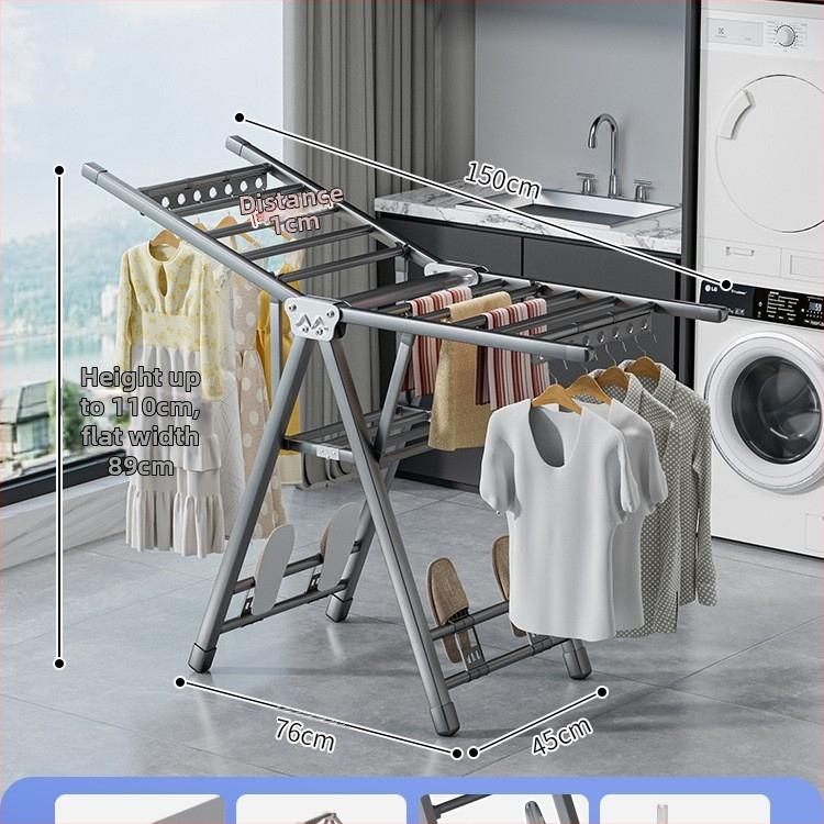 Stovinti skalbinių džiovyklė su sparno formos dizainu, sulankstoma, plieninė konstrukcija, mobilus