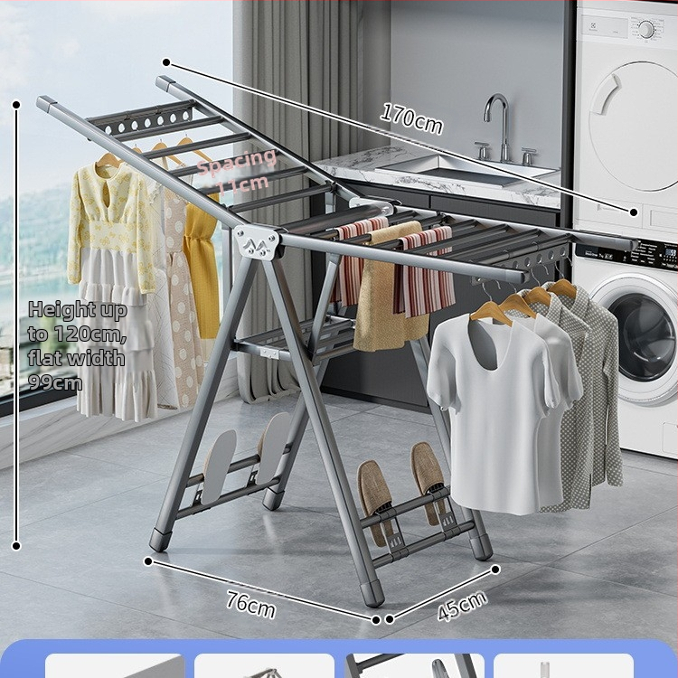 Stovinti skalbinių džiovyklė su sparno formos dizainu, sulankstoma, plieninė konstrukcija, mobilus