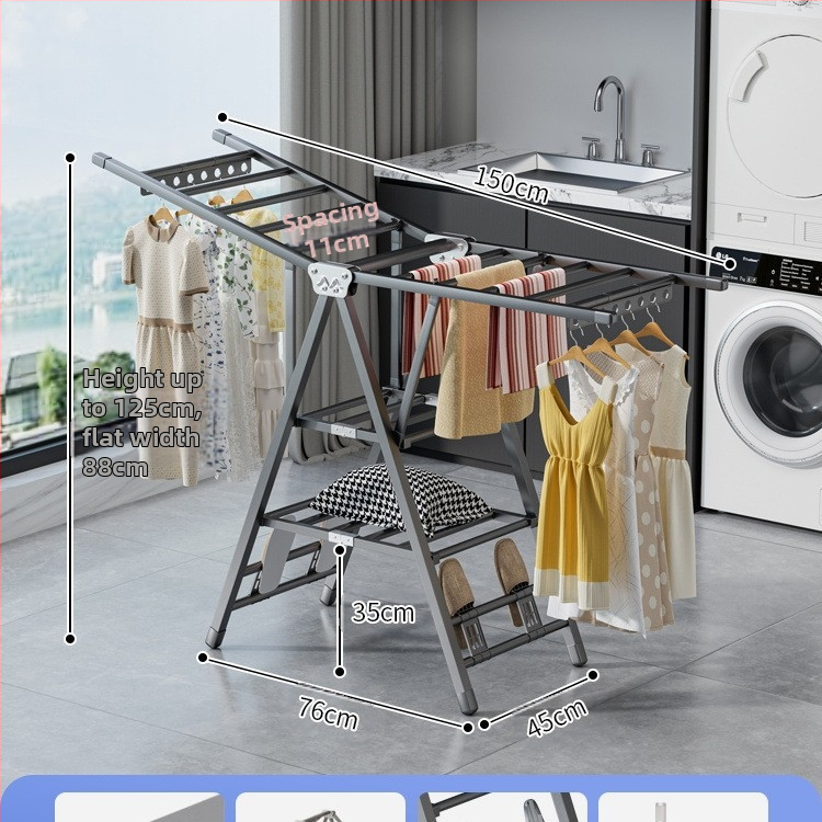 Stovinti skalbinių džiovyklė su sparno formos dizainu, sulankstoma, plieninė konstrukcija, mobilus