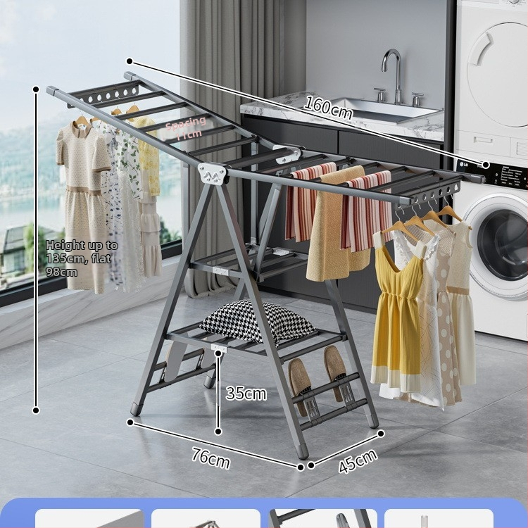 Stovinti skalbinių džiovyklė su sparno formos dizainu, sulankstoma, plieninė konstrukcija, mobilus
