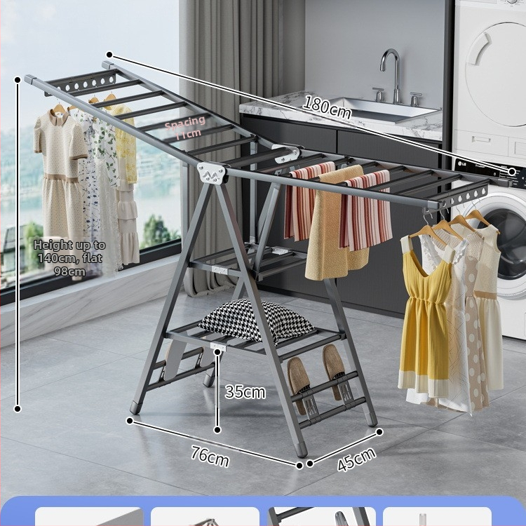 Stovinti skalbinių džiovyklė su sparno formos dizainu, sulankstoma, plieninė konstrukcija, mobilus