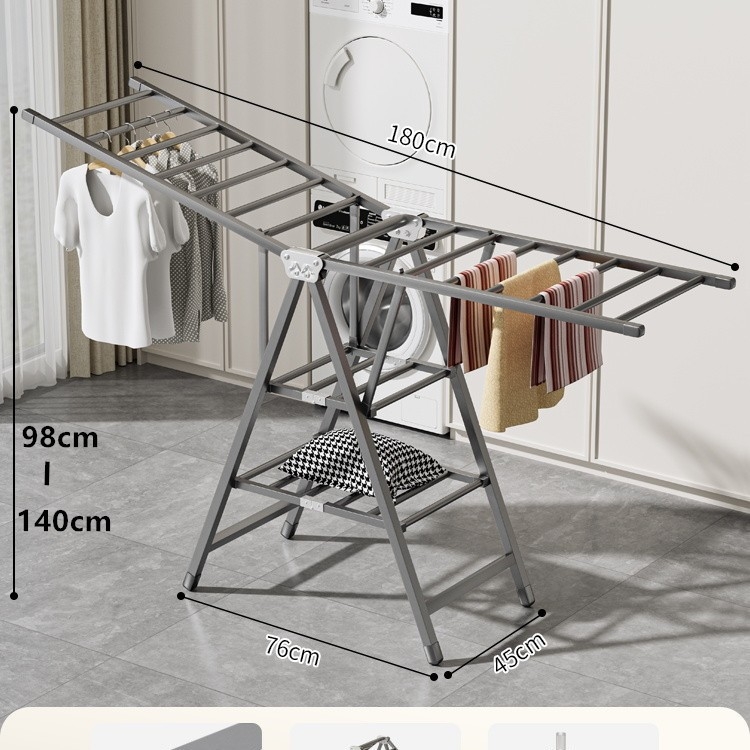 Stovinti skalbinių džiovyklė su sparno formos dizainu, sulankstoma, plieninė konstrukcija, mobilus