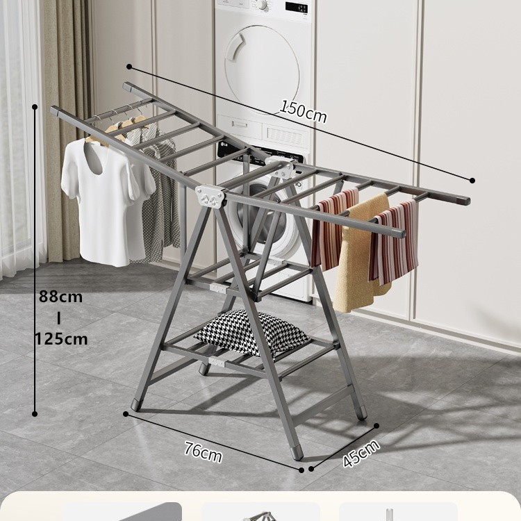 Stovinti skalbinių džiovyklė su sparno formos dizainu, sulankstoma, plieninė konstrukcija, mobilus