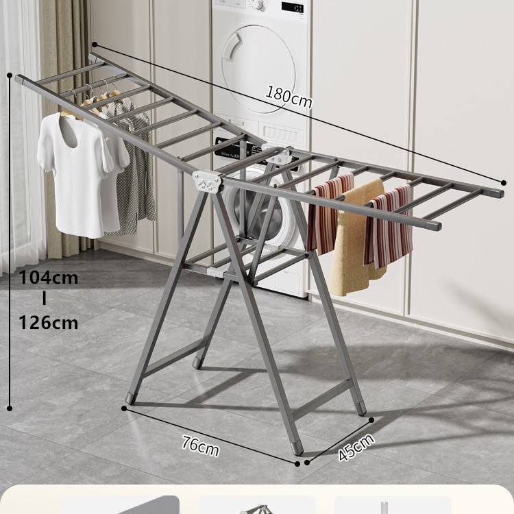 Stovinti skalbinių džiovyklė su sparno formos dizainu, sulankstoma, plieninė konstrukcija, mobilus