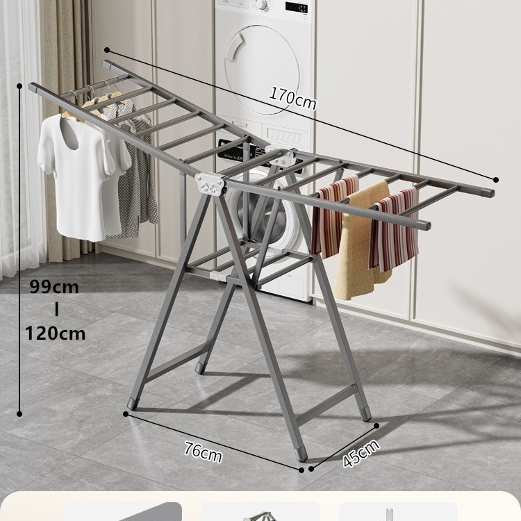 Stovinti skalbinių džiovyklė su sparno formos dizainu, sulankstoma, plieninė konstrukcija, mobilus
