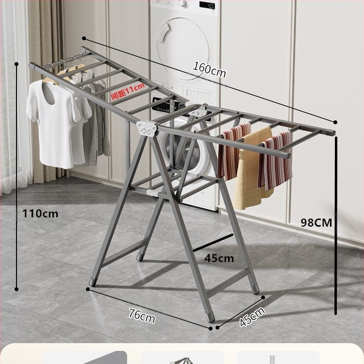 Stovinti skalbinių džiovyklė su sparno formos dizainu, sulankstoma, plieninė konstrukcija, mobilus
