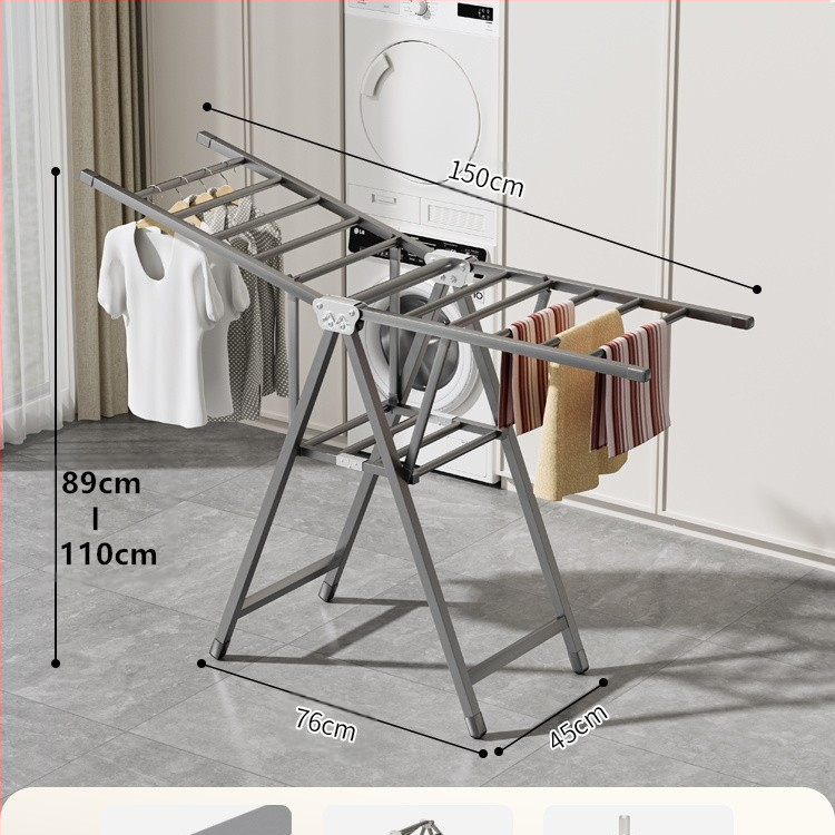 Stovinti skalbinių džiovyklė su sparno formos dizainu, sulankstoma, plieninė konstrukcija, mobilus