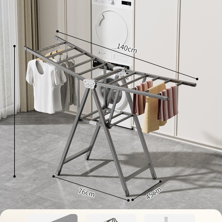 Stovinti skalbinių džiovyklė su sparno formos dizainu, sulankstoma, plieninė konstrukcija, mobilus