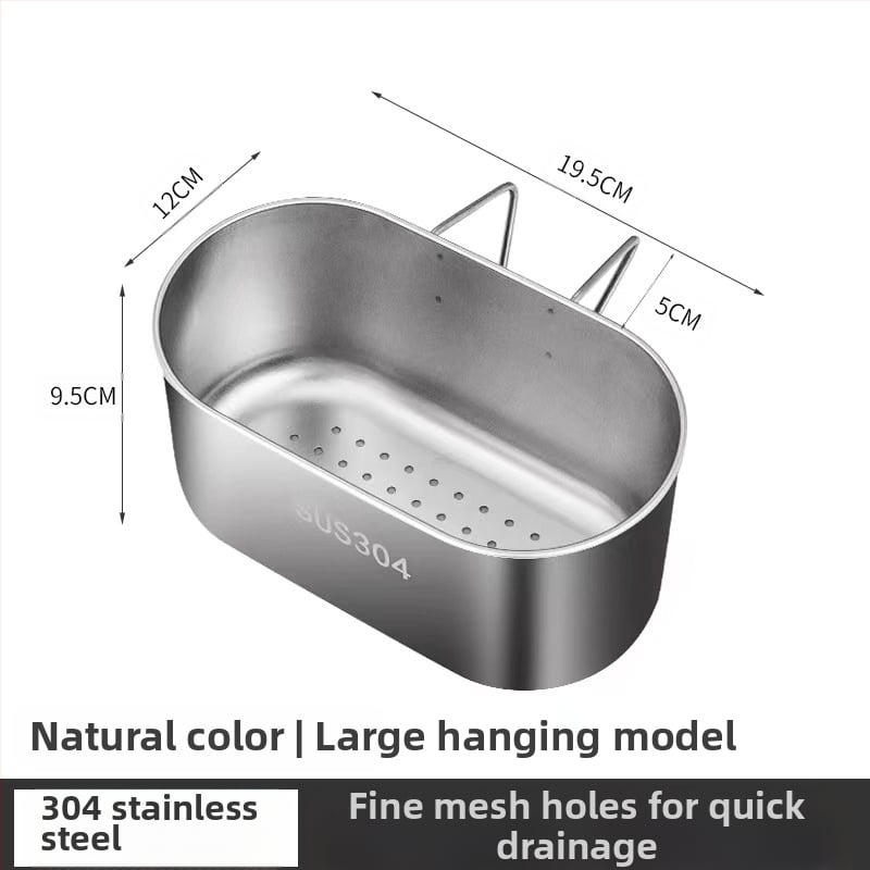 Nerūdijančio plieno nuotekų krepšelis su kabliuku – šiuolaikinis virtuvės organizatorius likučiams, daržovėms ir vaisiams