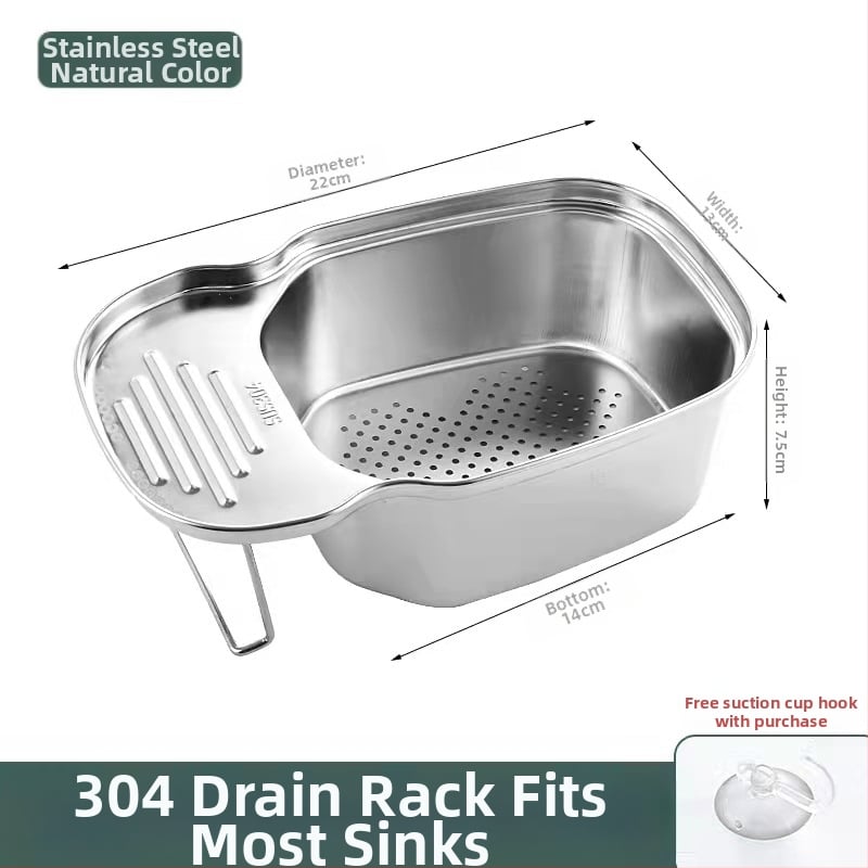 Nerūdijančio plieno nuotekų krepšelis su kabliuku – šiuolaikinis virtuvės organizatorius likučiams, daržovėms ir vaisiams