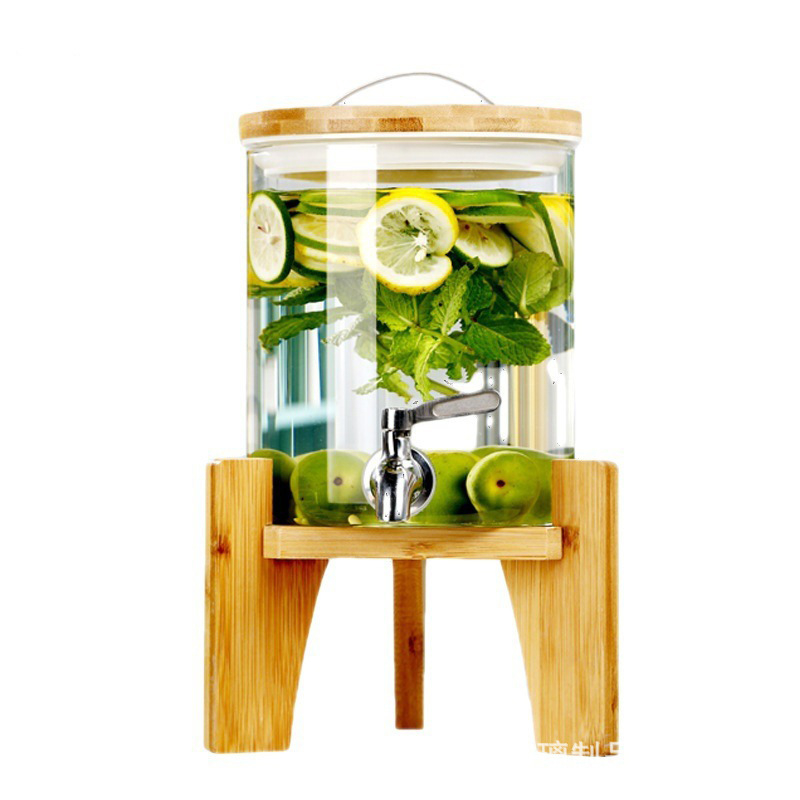 Zhenqi Stiklinė vyno statinė su čiaupeliu – premium, modernus ir paprastas stilius, tinkama vynui, sultims ir vaisių arbatoms