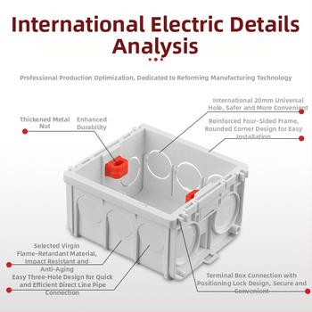 Lizdų priedai, 86 tipo universalus lizdas, PVC laidų dėžutė, įmontuojama jungčių dėžė
