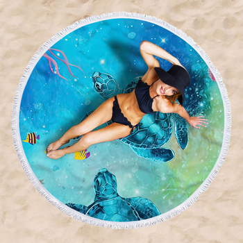 Apaļš pludmales dvielis ar bruņurupjas rakstu, 3D digitālā druka, daudzfunkcionāls šalle un galda paliktnis — smalkas mikrošķiedras, 150D, vienkāršs pītums, svars ≤100 g