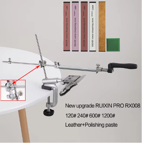 Peilių galandimo įrenginys su fiksuotu kampu, apgriežtas rotacinis mechanizmas greitam galandimui, nerūdijančio plieno konstrukcija