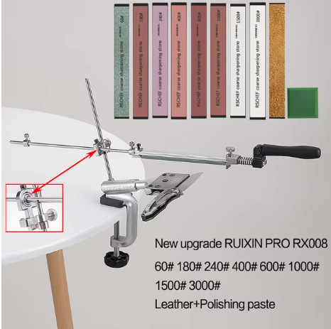 Peilių galandimo įrenginys su fiksuotu kampu, apgriežtas rotacinis mechanizmas greitam galandimui, nerūdijančio plieno konstrukcija