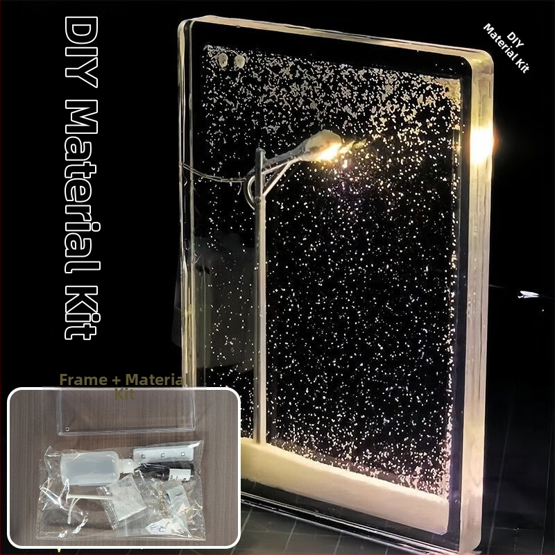 DIY naktinė lemputė rinkinys — geometrinė 3D atmosferos lemputė su sniego tema, įmontuota baterija, įtampa ≤36V