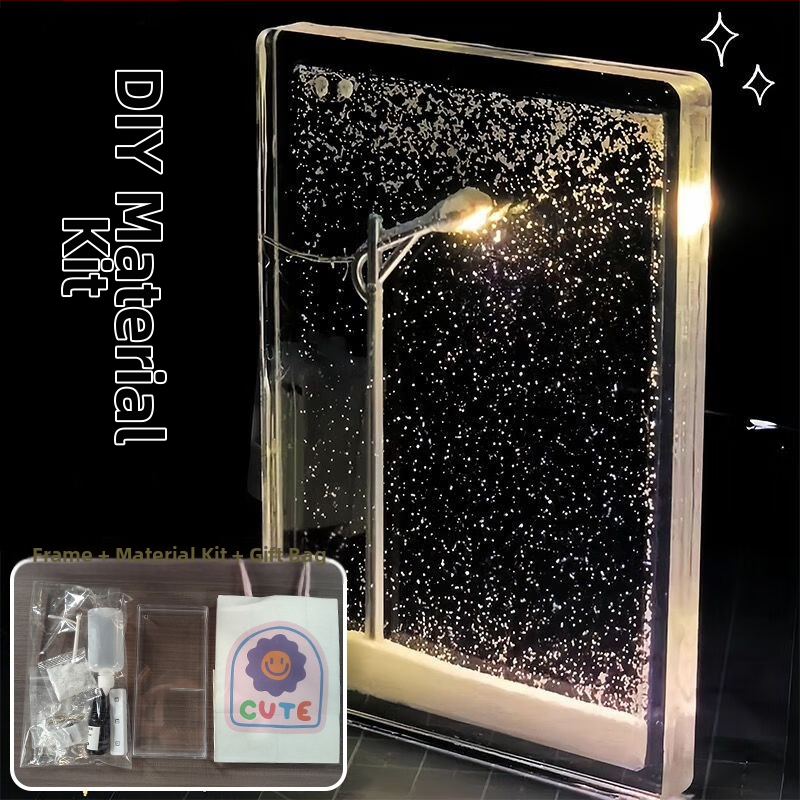 DIY naktinė lemputė rinkinys — geometrinė 3D atmosferos lemputė su sniego tema, įmontuota baterija, įtampa ≤36V