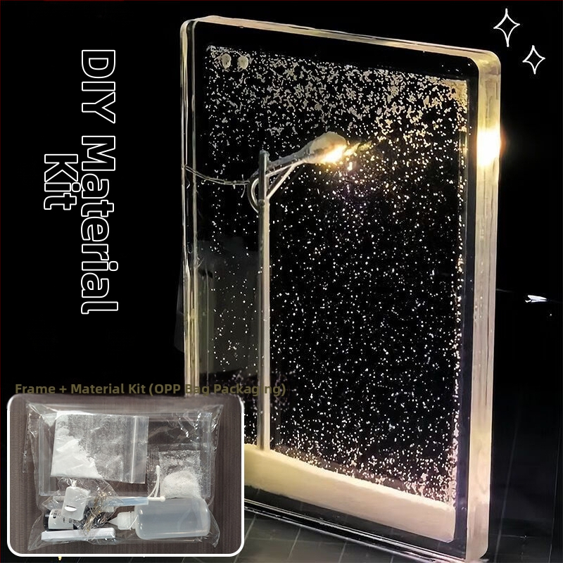 DIY naktinė lemputė rinkinys — geometrinė 3D atmosferos lemputė su sniego tema, įmontuota baterija, įtampa ≤36V