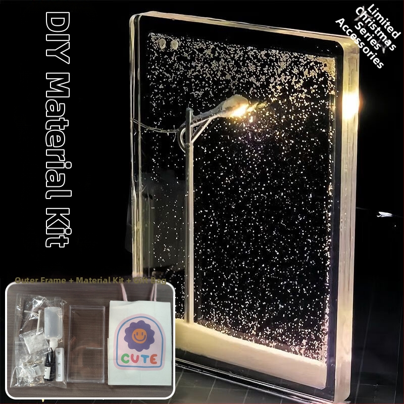 DIY naktinė lemputė rinkinys — geometrinė 3D atmosferos lemputė su sniego tema, įmontuota baterija, įtampa ≤36V