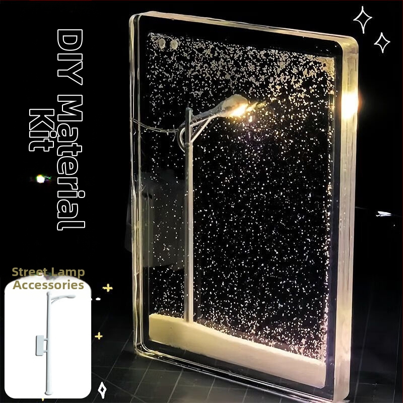 DIY naktinė lemputė rinkinys — geometrinė 3D atmosferos lemputė su sniego tema, įmontuota baterija, įtampa ≤36V