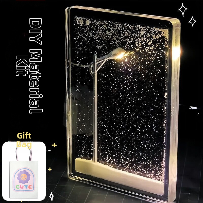 DIY naktinė lemputė rinkinys — geometrinė 3D atmosferos lemputė su sniego tema, įmontuota baterija, įtampa ≤36V