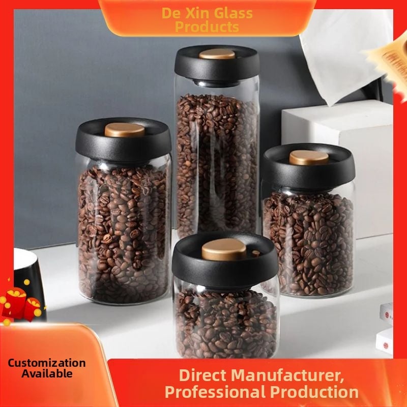 Vakuuminė stiklinė dėžutė kavos pupelėms – aukštos borosilikatinio stiklo, 501–800 ml, pritaikoma, šiuolaikiškas minimalistinis stilius