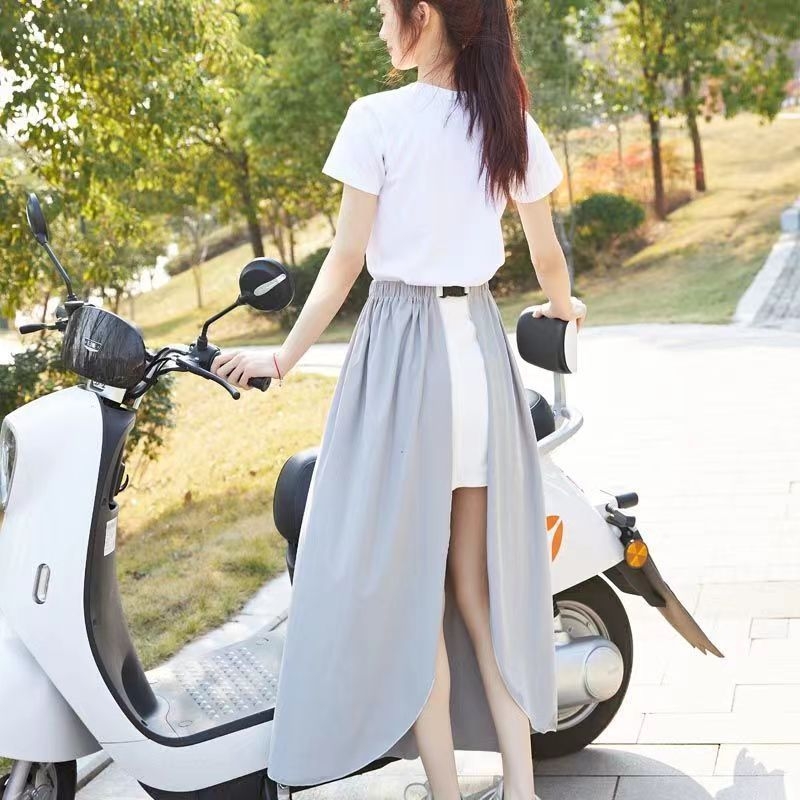 Φούστα ενός κομματιού με αντηλιακή προστασία από ice silk, κούμπωμα για κάλυψη ποδιών, μεσαίου μήκους, ύφασμα Lycra cotton με σπάντεξ