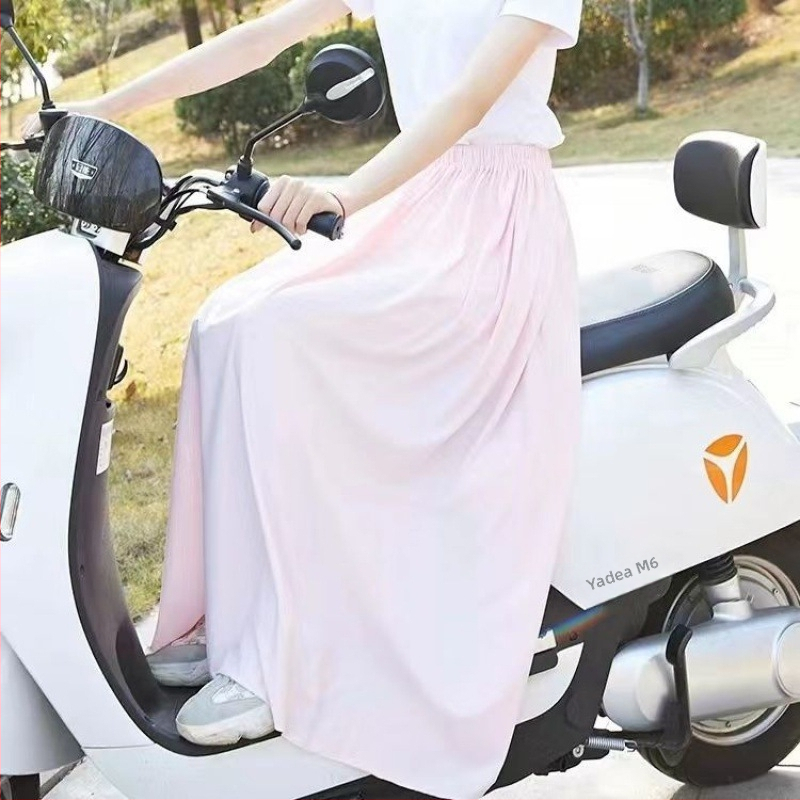 Φούστα ενός κομματιού με αντηλιακή προστασία από ice silk, κούμπωμα για κάλυψη ποδιών, μεσαίου μήκους, ύφασμα Lycra cotton με σπάντεξ