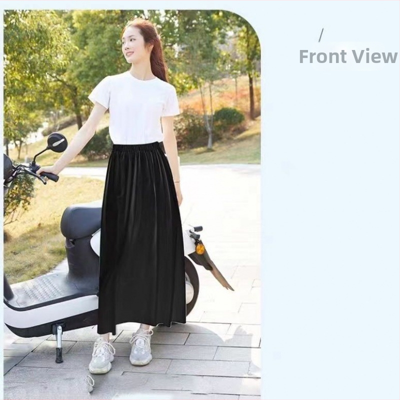 Φούστα ενός κομματιού με αντηλιακή προστασία από ice silk, κούμπωμα για κάλυψη ποδιών, μεσαίου μήκους, ύφασμα Lycra cotton με σπάντεξ