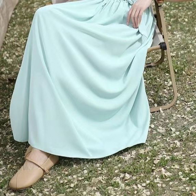 Φούστα ενός κομματιού με αντηλιακή προστασία από ice silk, κούμπωμα για κάλυψη ποδιών, μεσαίου μήκους, ύφασμα Lycra cotton με σπάντεξ