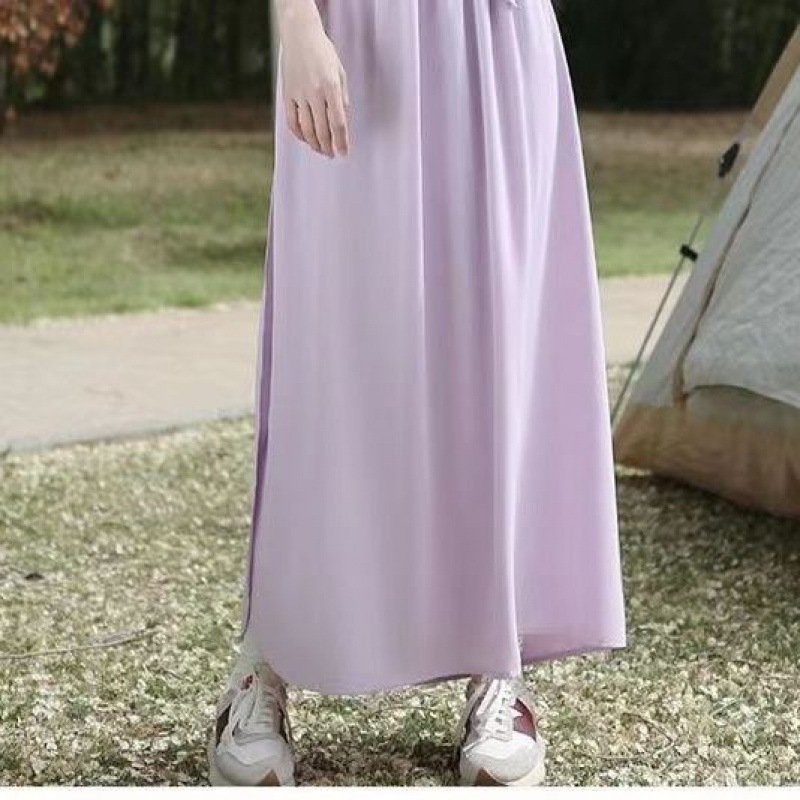 Φούστα ενός κομματιού με αντηλιακή προστασία από ice silk, κούμπωμα για κάλυψη ποδιών, μεσαίου μήκους, ύφασμα Lycra cotton με σπάντεξ