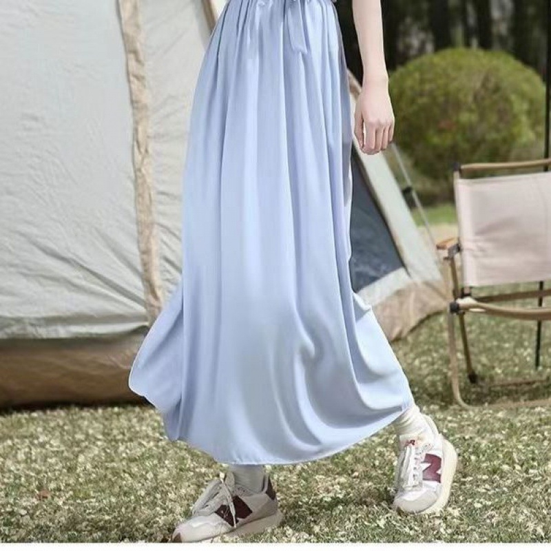 Φούστα ενός κομματιού με αντηλιακή προστασία από ice silk, κούμπωμα για κάλυψη ποδιών, μεσαίου μήκους, ύφασμα Lycra cotton με σπάντεξ