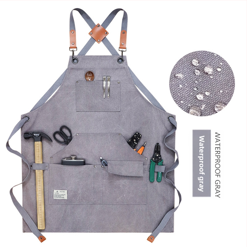 Auduma priekšauts bez piedurknēm ar vairākām kabatām dārzkopībai, grilēšanai un auto remontam — traipu izturība, moderns minimālisma stils