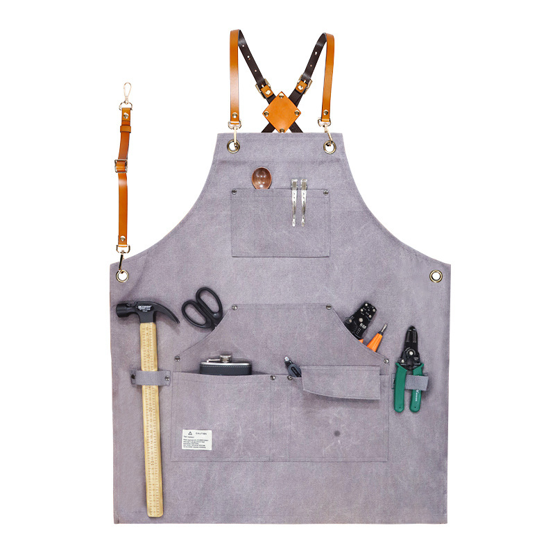 Auduma priekšauts bez piedurknēm ar vairākām kabatām dārzkopībai, grilēšanai un auto remontam — traipu izturība, moderns minimālisma stils