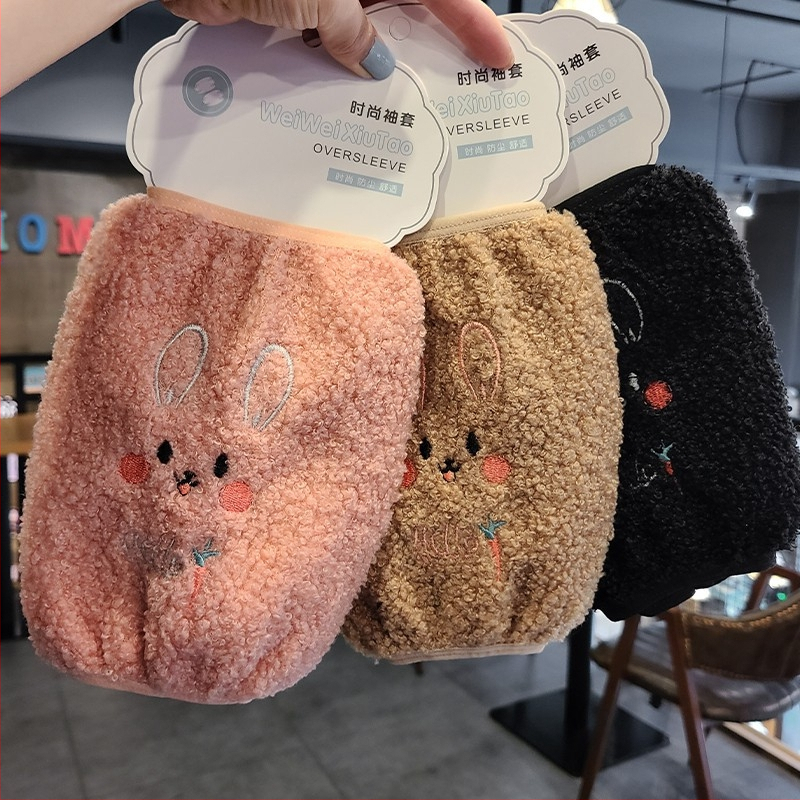Детски дълги предпазни ръкави с котешка бродерия, плюшена полар флийс материя, карикатурен дизайн, есен-зима, за деца 3–13 г