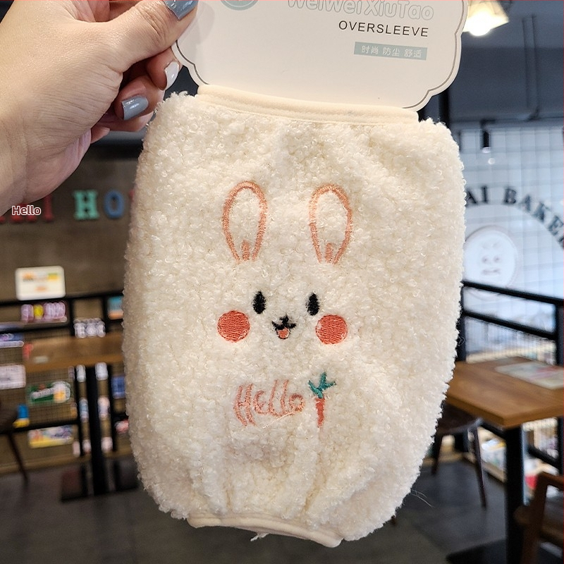 Детски дълги предпазни ръкави с котешка бродерия, плюшена полар флийс материя, карикатурен дизайн, есен-зима, за деца 3–13 г