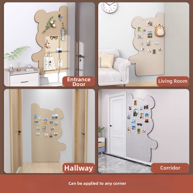 Фетрова стенна дъска за бележки с мотив мечка, карикатурен стил, плюш материал, панел с корк, без пробиване