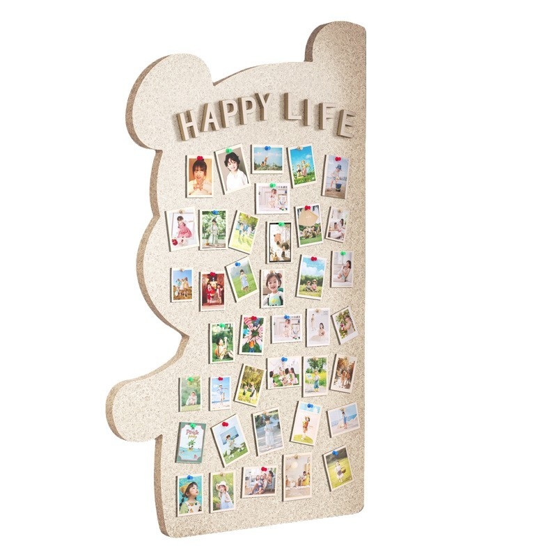 Πίνακας τοίχου από φέλτ με μοτίβο αρκούδας, πάνελ από φελλό, καρτούν στυλ, ύφασμα plush, εγκατάσταση χωρίς τρύπες