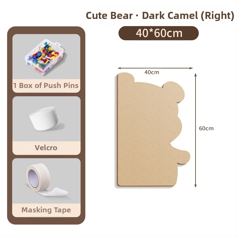 Πίνακας τοίχου από φέλτ με μοτίβο αρκούδας, πάνελ από φελλό, καρτούν στυλ, ύφασμα plush, εγκατάσταση χωρίς τρύπες