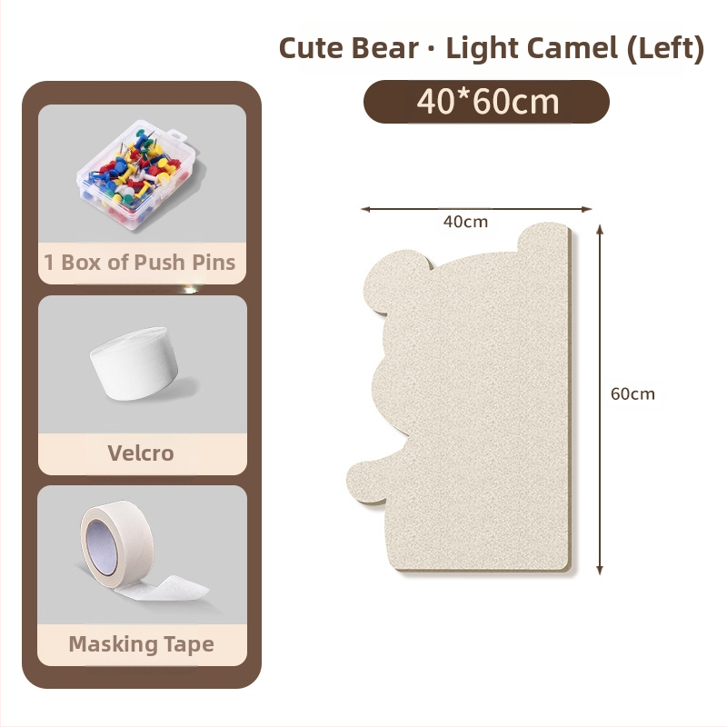 Πίνακας τοίχου από φέλτ με μοτίβο αρκούδας, πάνελ από φελλό, καρτούν στυλ, ύφασμα plush, εγκατάσταση χωρίς τρύπες