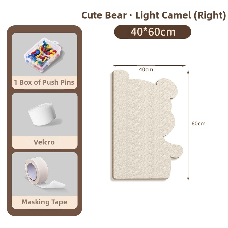 Πίνακας τοίχου από φέλτ με μοτίβο αρκούδας, πάνελ από φελλό, καρτούν στυλ, ύφασμα plush, εγκατάσταση χωρίς τρύπες