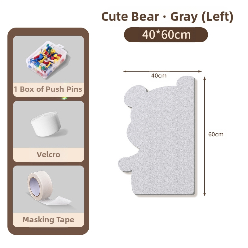 Πίνακας τοίχου από φέλτ με μοτίβο αρκούδας, πάνελ από φελλό, καρτούν στυλ, ύφασμα plush, εγκατάσταση χωρίς τρύπες