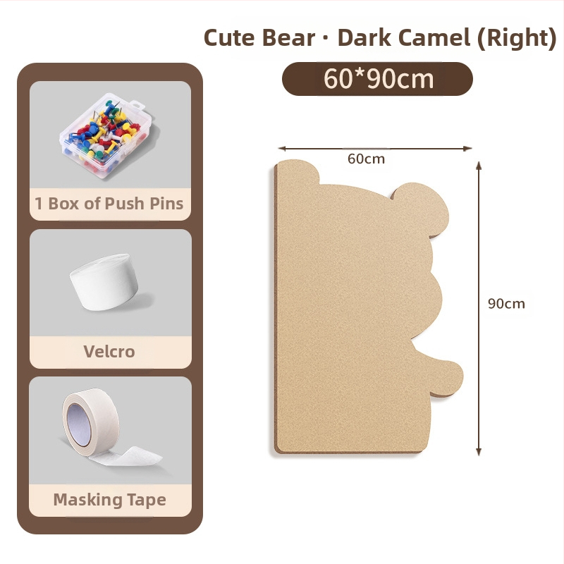 Πίνακας τοίχου από φέλτ με μοτίβο αρκούδας, πάνελ από φελλό, καρτούν στυλ, ύφασμα plush, εγκατάσταση χωρίς τρύπες