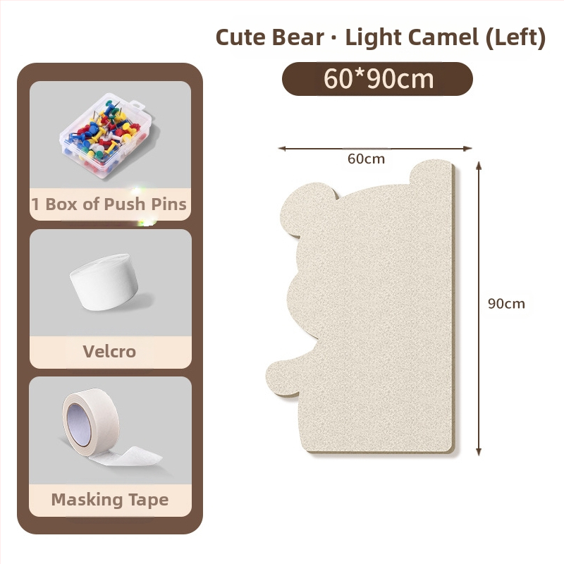 Πίνακας τοίχου από φέλτ με μοτίβο αρκούδας, πάνελ από φελλό, καρτούν στυλ, ύφασμα plush, εγκατάσταση χωρίς τρύπες