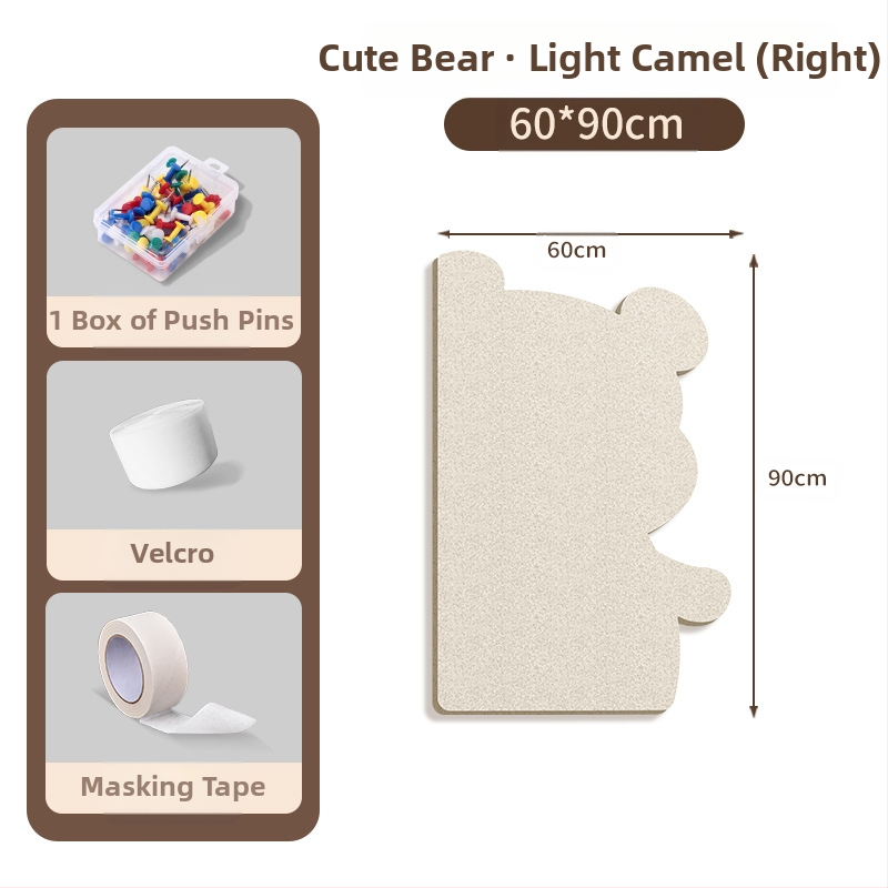 Πίνακας τοίχου από φέλτ με μοτίβο αρκούδας, πάνελ από φελλό, καρτούν στυλ, ύφασμα plush, εγκατάσταση χωρίς τρύπες