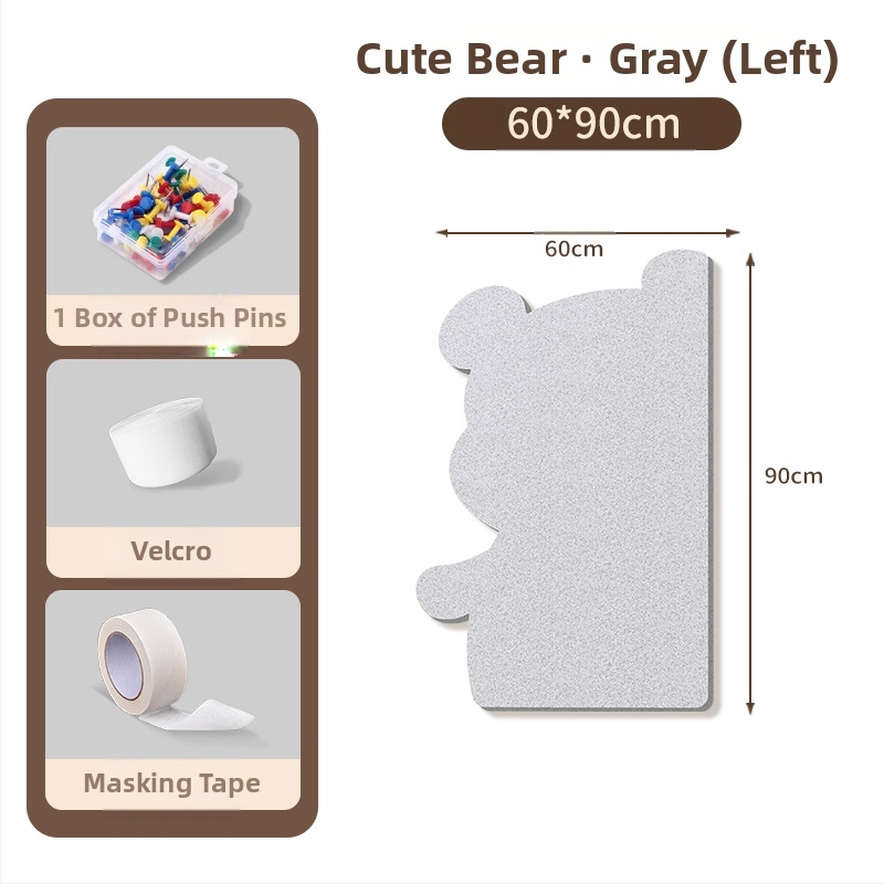 Πίνακας τοίχου από φέλτ με μοτίβο αρκούδας, πάνελ από φελλό, καρτούν στυλ, ύφασμα plush, εγκατάσταση χωρίς τρύπες